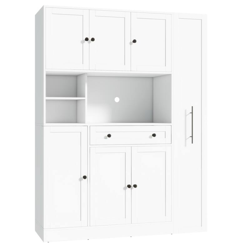 Roomfitters Traditional Buffet with Hutch, 52.8" Freestanding Kitchen Pantry Cabinet with Pull-Out Side Cabinet and Storage