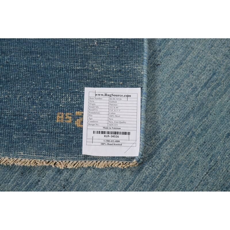 Modern Gabbeh Oriental Foyer Rug Blue Handmade Wool Carpet - 3'3"x 5'0"