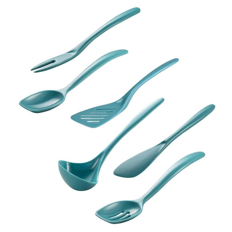 Hutzler 7-Piece Mini Melamine Cooking Utensils and Storage Crock Set, Includes 7.5 Inch Long Fork, Slotted Spoon,...