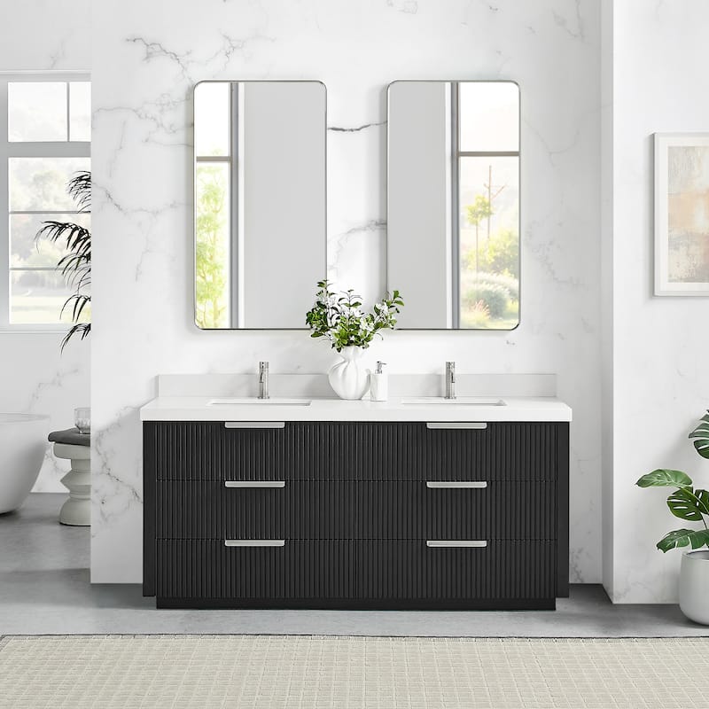 Santarem Double Vanity with Pure White Quartz Stone Top without Mirror