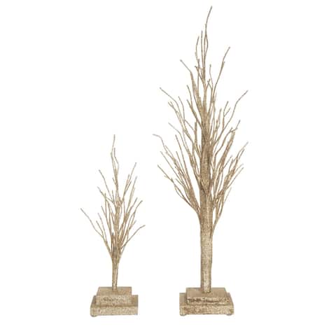 Transpac Wood 28.35 in. Brown Christmas Gilded Trees Set of 2