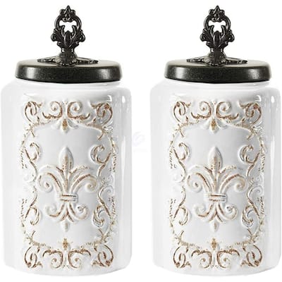 American Atelier Fleur De Lis Embossed Canisters Set of 2