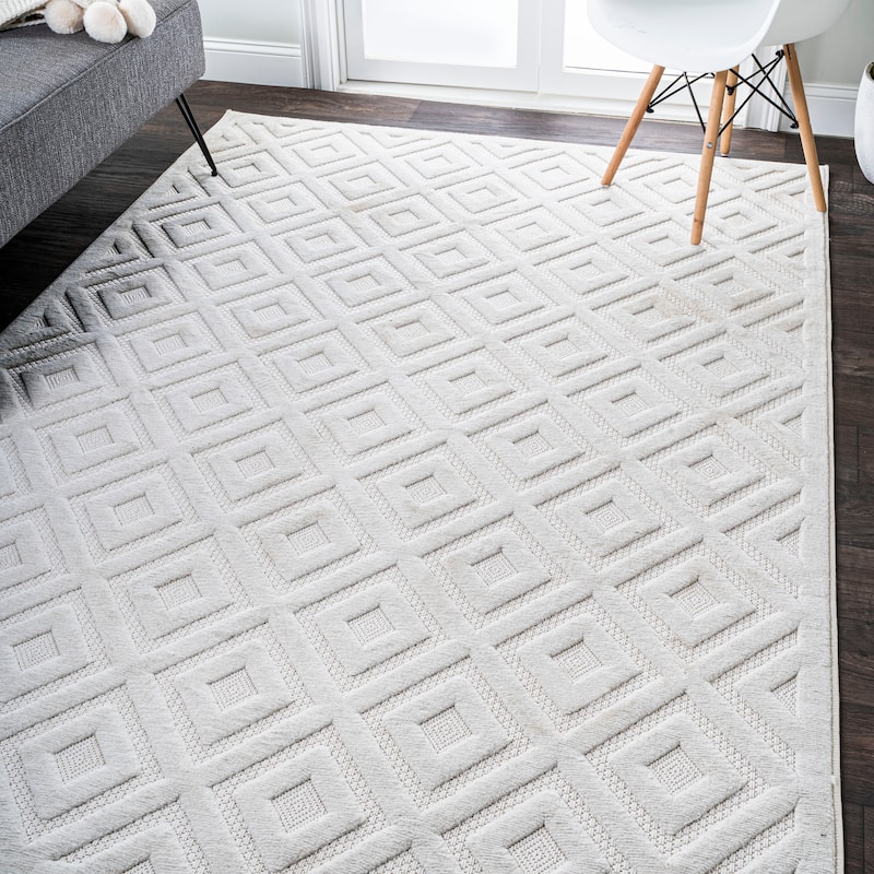 JONATHAN Y Ankara Neutral Diamond Trellis Indoor/Outdoor Area Rug