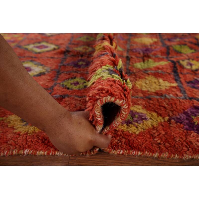 Orange Moroccan Oriental Area Rug Hand-Knotted Wool Carpet - 6'9" x 10'2"