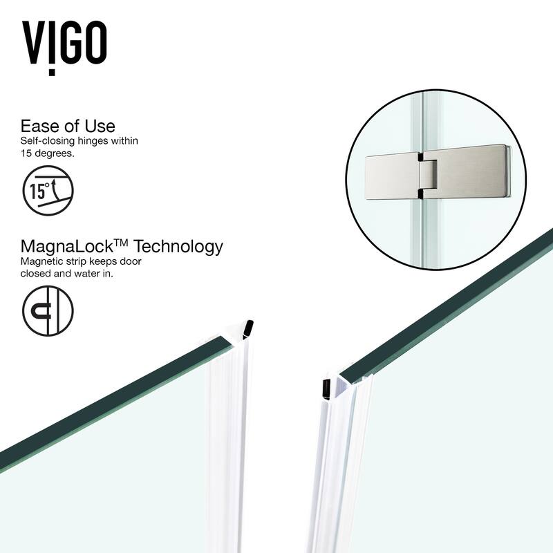 VIGO Monteray 36"D x 48"W x 79"H Frameless Hinged Shower Enclosure and Left Base