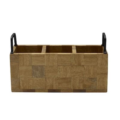 Mikasa Gourmet Basics Avery Checkered Wood Flatware Caddy