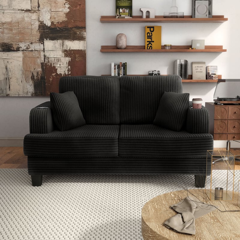 Furniture of America Xenia Modern Chenille Loveseat with Cup Holders - Black