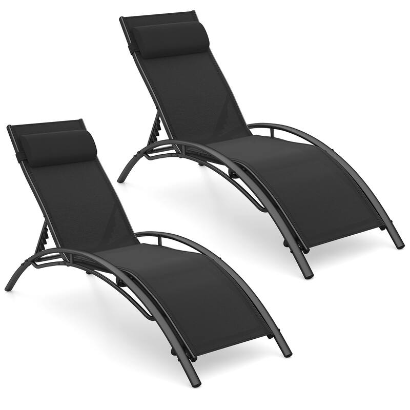 Gymax Patio Chaise Lounges Set of 2 w/5-Position Backrest & Breathable - Black