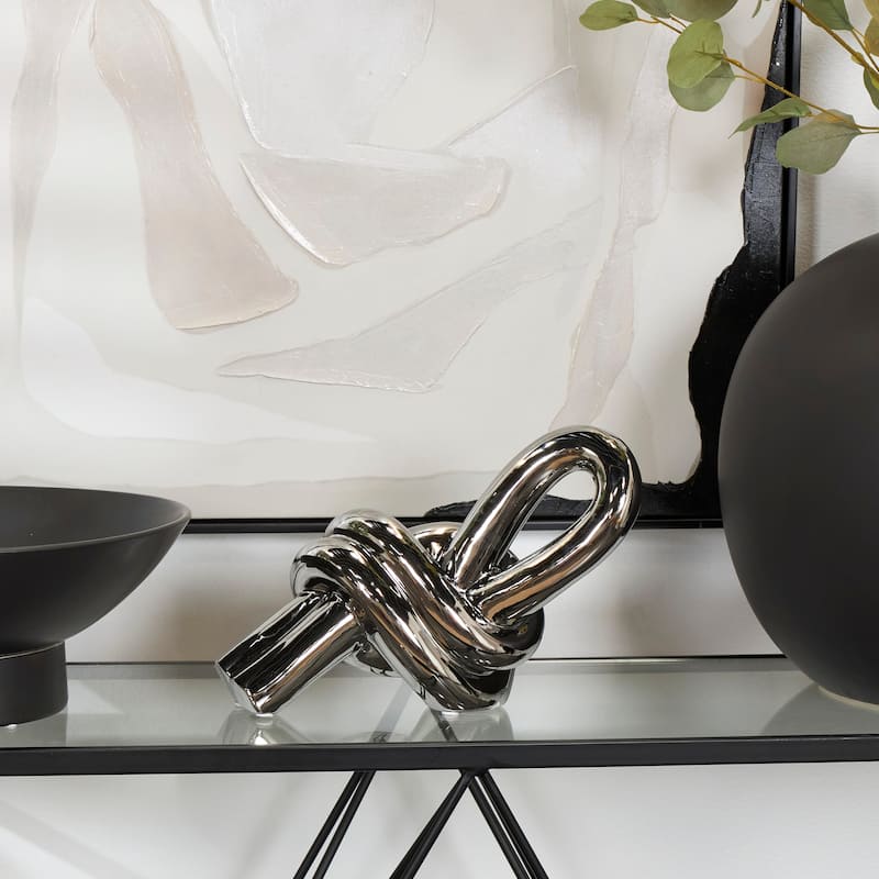 Silver Ceramic Knot Decorative Sculpture - Silver