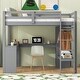 preview thumbnail 35 of 42, Loft Bed Frame with L-shaped Desk, Open Wardrobe and Storage Bookcase, Wooden Bed with Guardrails and Stairs for Kids