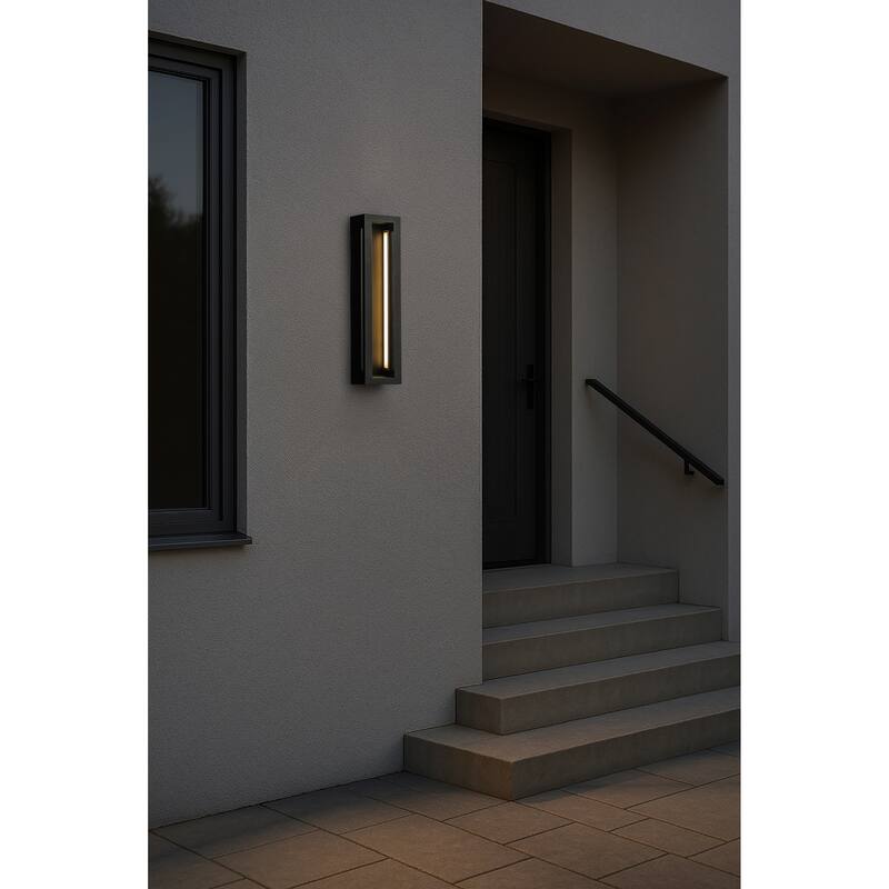 Modern Outdoor Wall Light with Dusk to Dawn Sensor Linear Matte Black Wall Sconce with Acrylic Shade for Entryway(2 Pack) - W5'' - W5'' - Matte Black