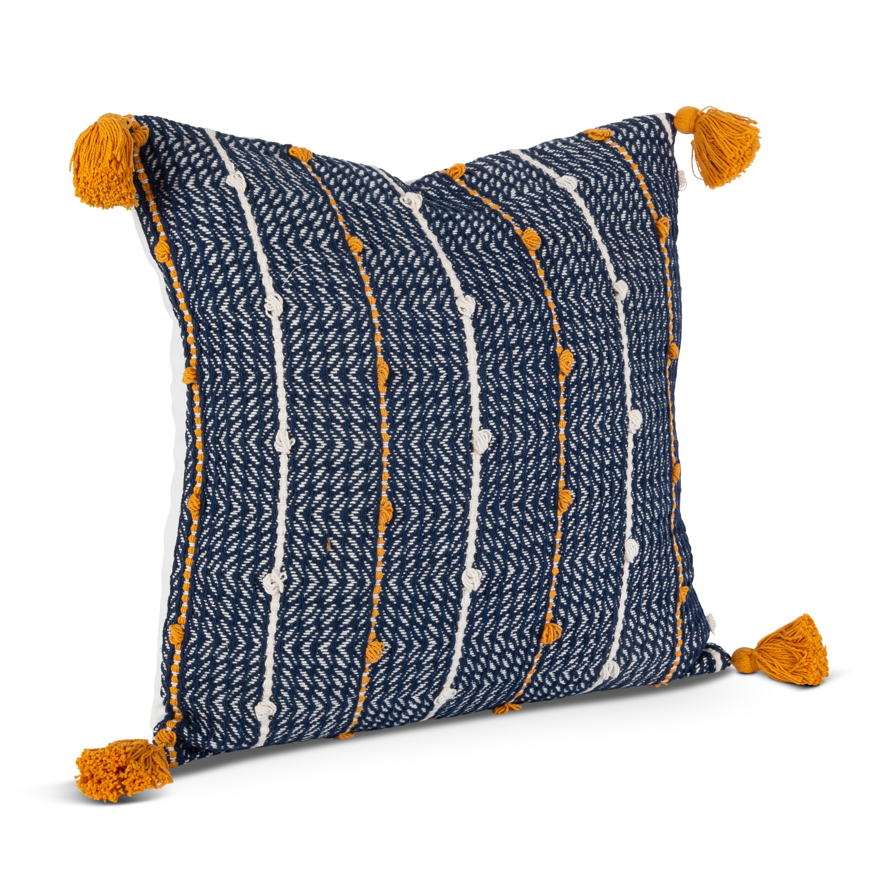 18 in W Navy, Gold, and White Cotton Woven Square Throw Pillow