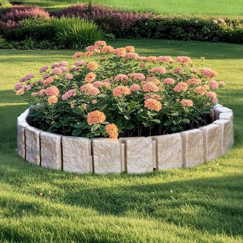 Beige Plastic Stone Texture Landscape Edging 4 Pack with Anchors Modular Design - 47.24 × 3.94 × 9.06 inch