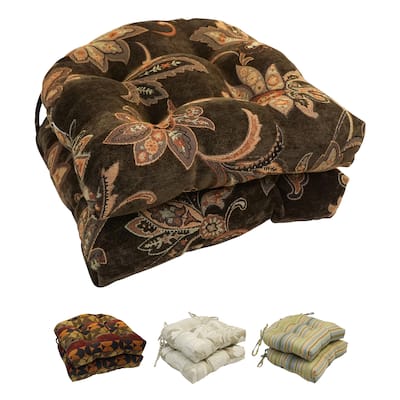 16-inch Rounded Back Jacquard Indoor Chair Cushion (Set of 2, 4, or 6) - 16 x 16