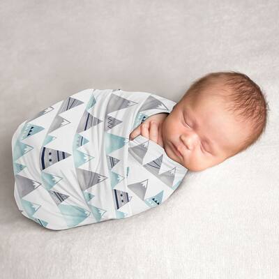 Mountains Collection Boy or Girl Baby Swaddle Receiving Blanket - Navy Blue, Aqua and Grey Watercolor Aztec