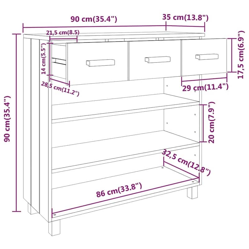 vidaXL Console Table Entryway Table Narrow Side Table HAMAR Solid Wood Pine - 35.4" x 13.8" x 35.4"