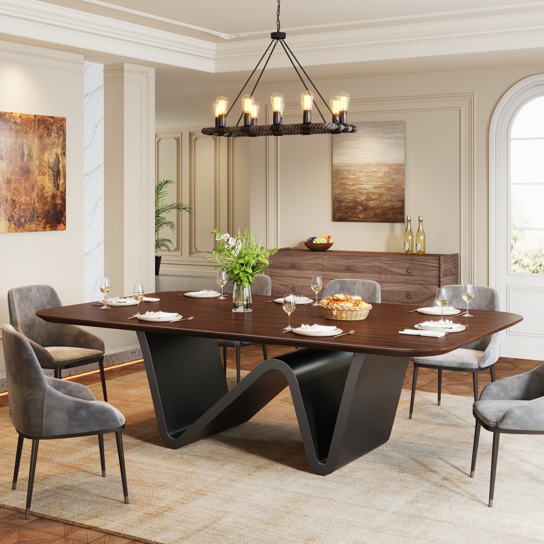 78.74-inch Large Rectangular Sintered Stone Dining Table for 6-8