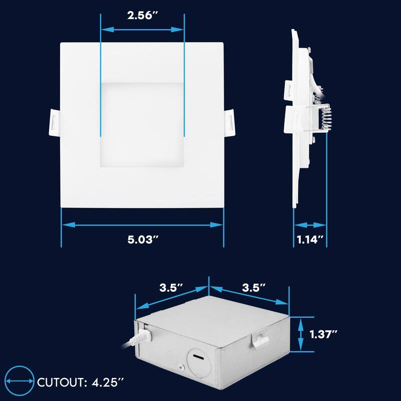 Luxrite 4 inch Square Smart LED Recessed Lighting, RGBW Color Changing, WiFi and Voice Control, Alexa and Google 4-Pack