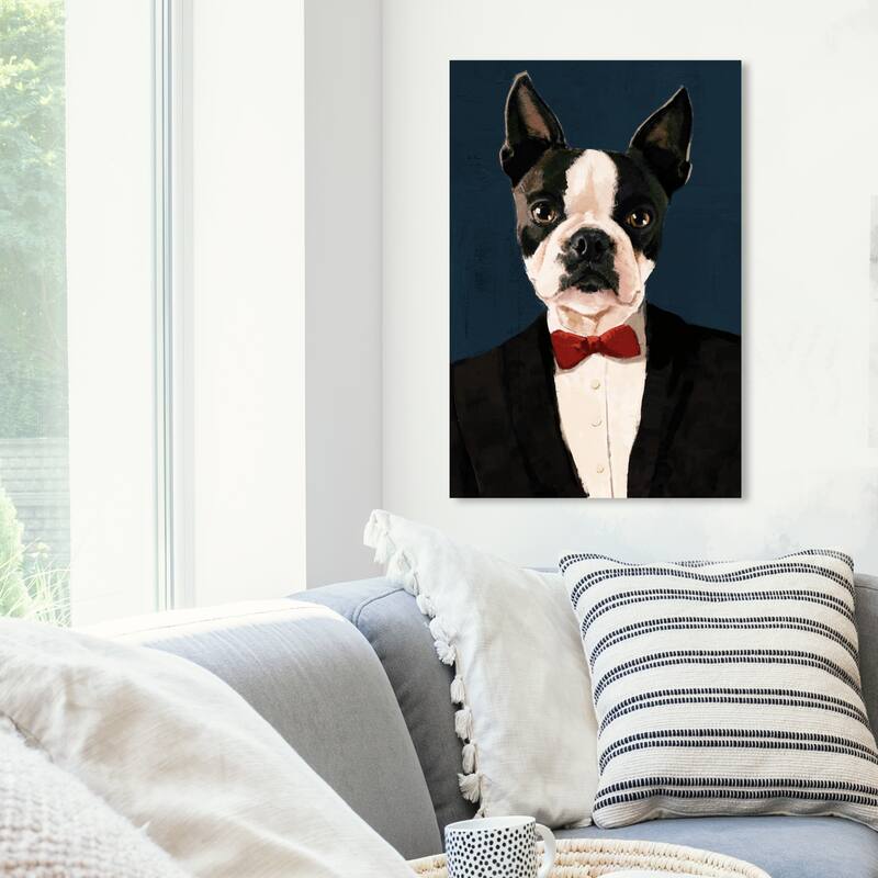 Wynwood Studio 'Mister Frenchie' Animals Wall Art Canvas Print Dogs and Puppies - Black, White