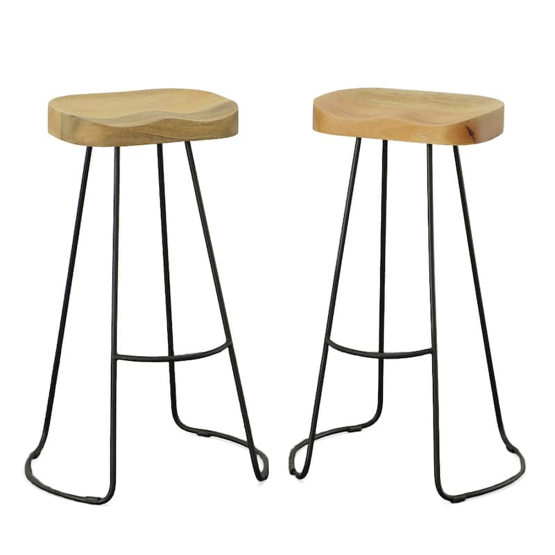 HomeRoots Set of Two 31" Natural And Black Steel Backless Bar Height Bar Chairs