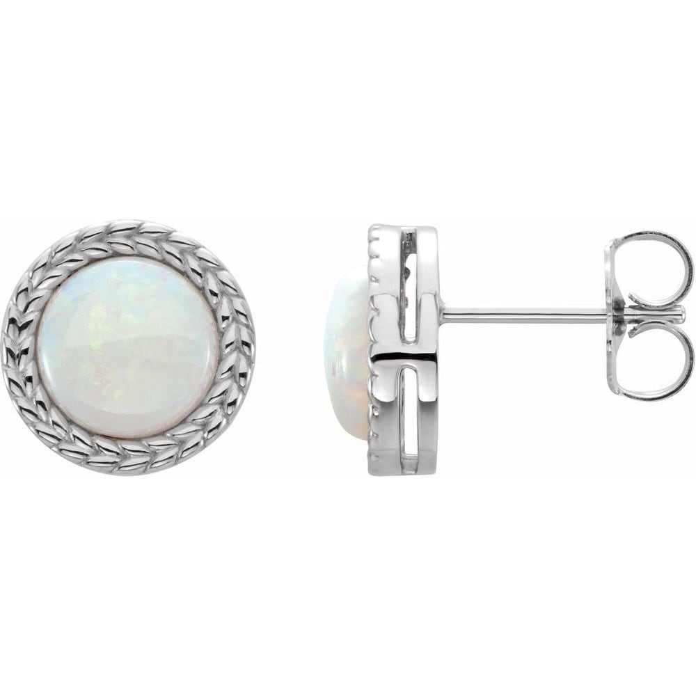 14K White Gold Opal Bezel-Set Leaf Earrings for Women