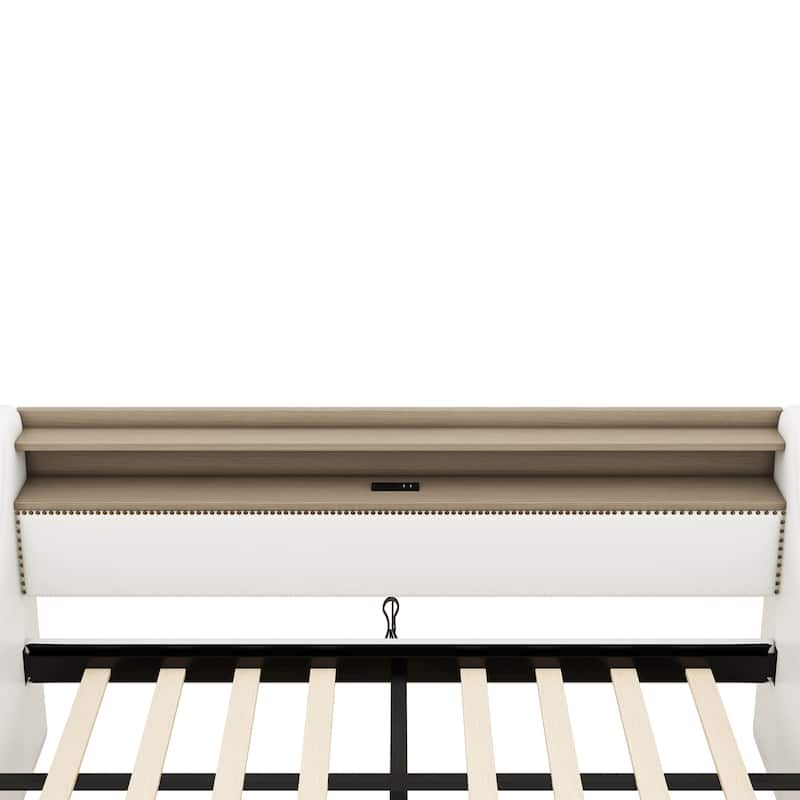 White Twin Size Upholstered Daybed with Storage Drawers,Charging Station and LED Lights