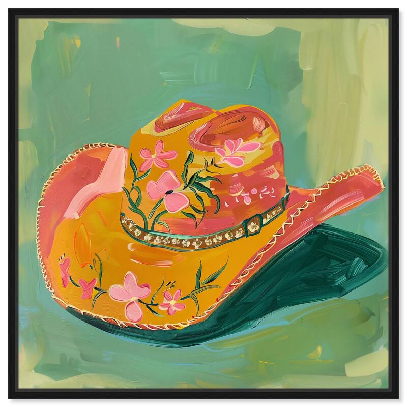 Wildflower Cowboy Hat Canvas by Art Remedy - Black - 16" x 16"