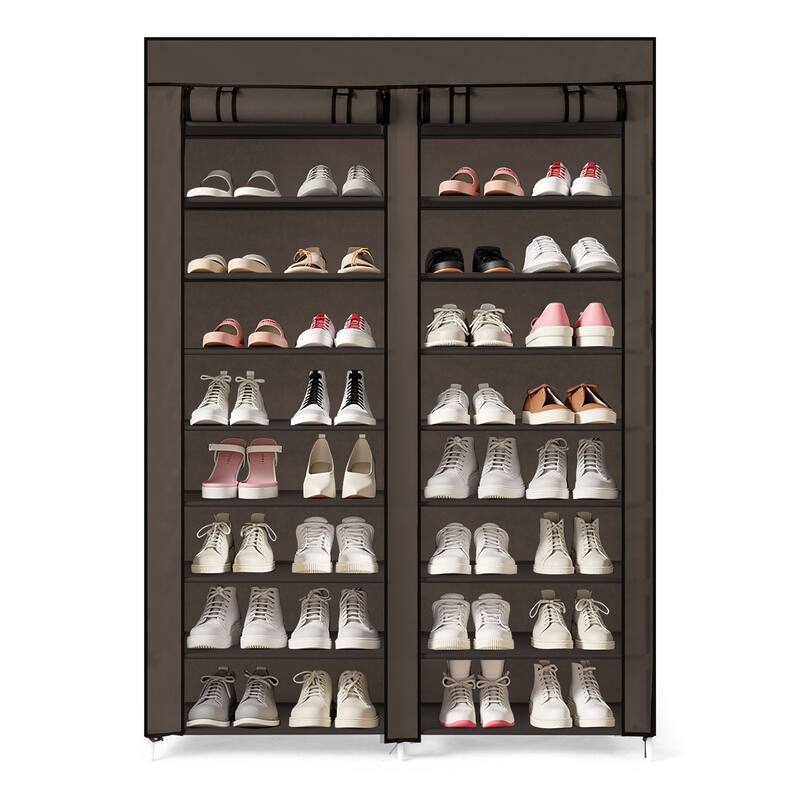 10-Tier Vertical Non-Woven Fabric Shoe Storage Rack with Iron Frame for Home Entryway - 45.25”W x 11.81”D x 62.99”H - Brown