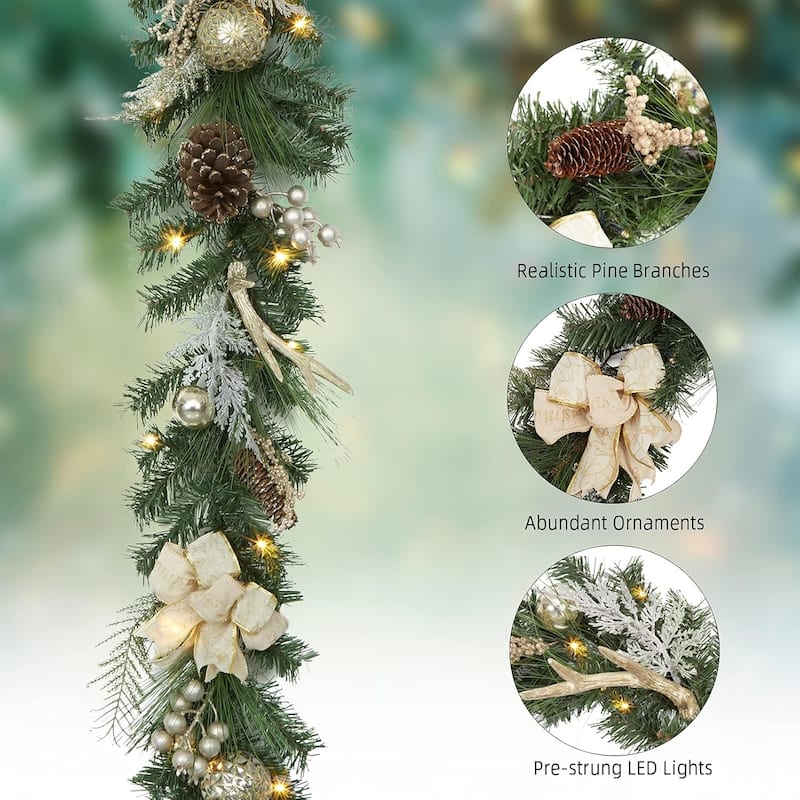 6FT Battery Powered Xmas Garland Prelit Lights Indoor/Outdoor with Timer - N/A