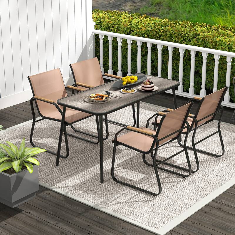 5 Piece Outdoor Bistro Dining Set with Rectangular Table and Upholstered Chairs for Backyard Meals - 55" x 25.5" x 28.5"