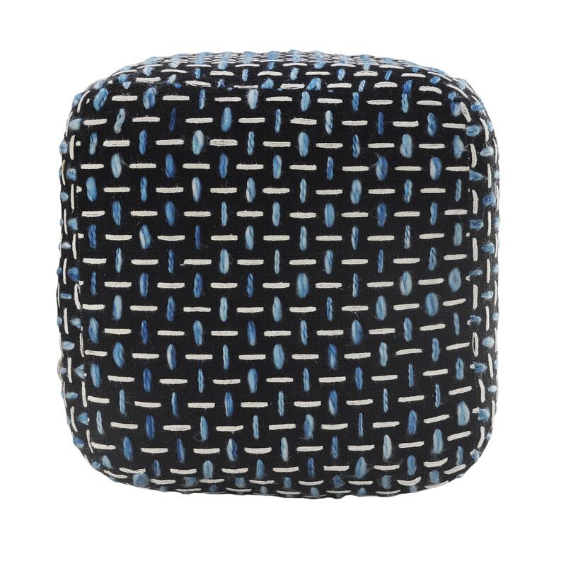 16" Contemporary Pouf Ottoman with Removable Cover and Textured Geometric Upholstery Cube