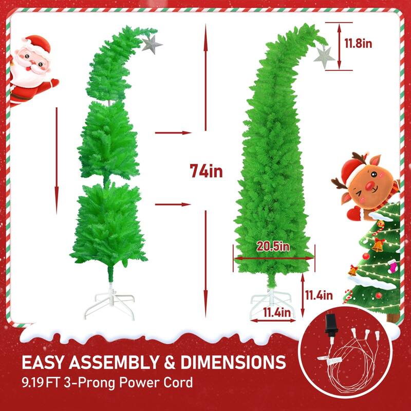 VEIKOUS 6ft Pre-Lit Artificial Christmas Tree with Adjustable Curved or Straight Top - N/A