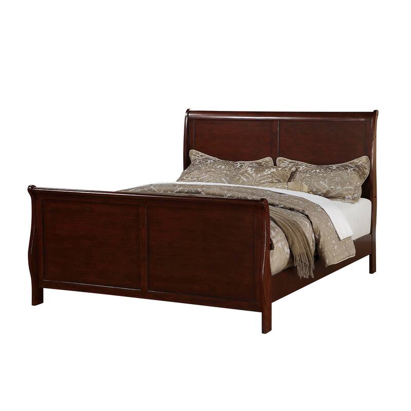 Queen Size Sleigh Design Bedframe in Dark Cherry, Contemporary Style - Cherry