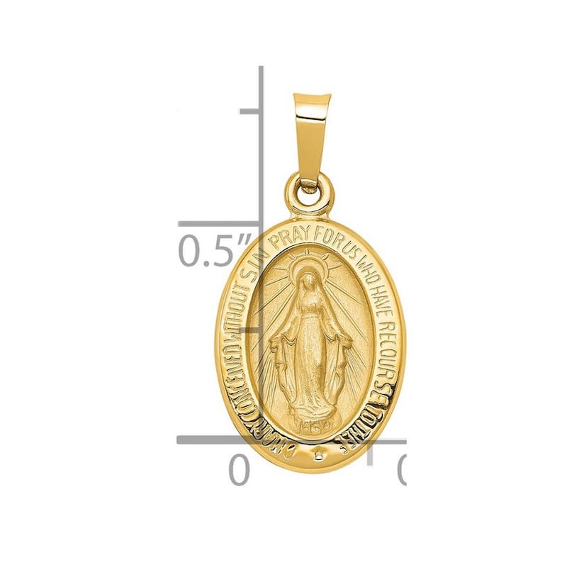 Curata 14k Yellow Gold 18" Small Satin Miraculous Medal Necklace - 23x12mm