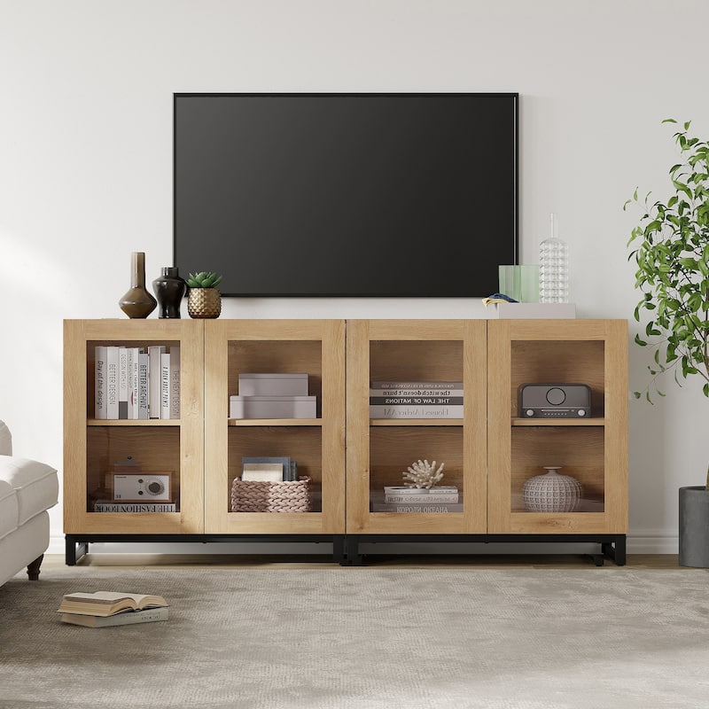 WAMPAT Modern TV Stand with Glass Doors for 110 inch TVs, Entertainment Center Console with Adjustable Shelves and Metal Base