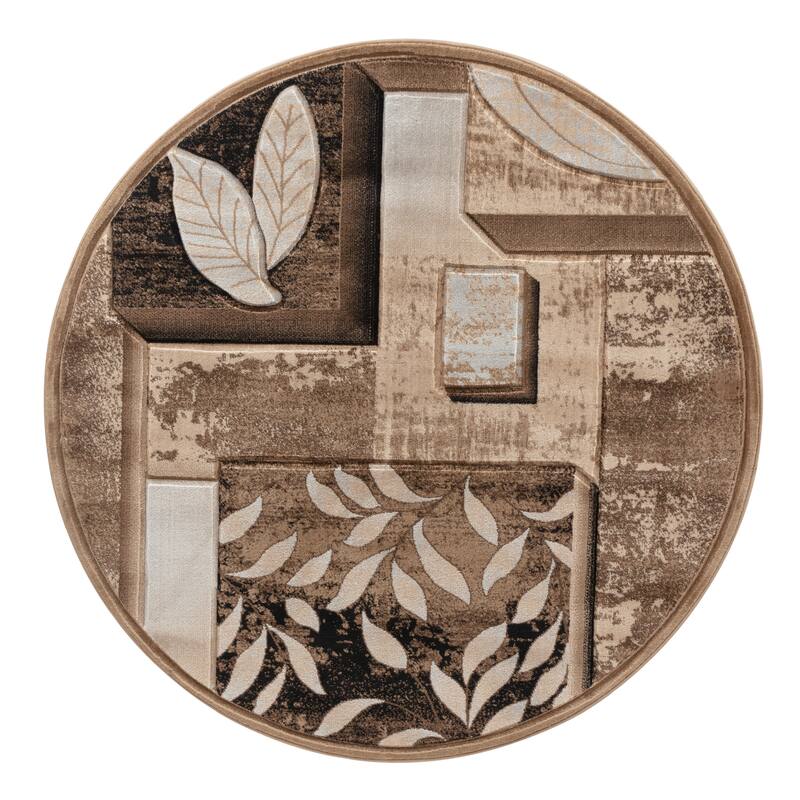 Glamour Collection Area Rug - 5'2'' Round - Brown/Cream