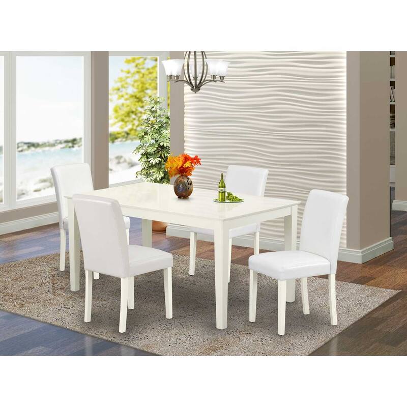 Vintage 5 Piece Dining Set - Linen White Table & Chairs - Parson Style Furniture