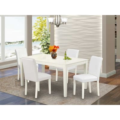 Vintage 5 Piece Dining Set - Linen White Table & Chairs - Parson Style Furniture