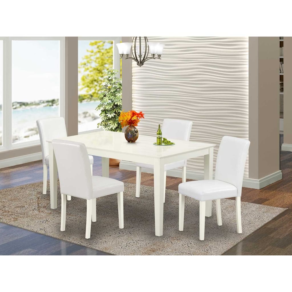 Vintage 5 Piece Dining Set - Linen White Table & Chairs - Parson Style Furniture