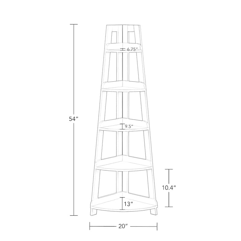 RiverRidge Amery 5-Tier Tall Corner Ladder Shelf Tower with Display Shelf and Corner Storage for Bathroom, Living Room, Office