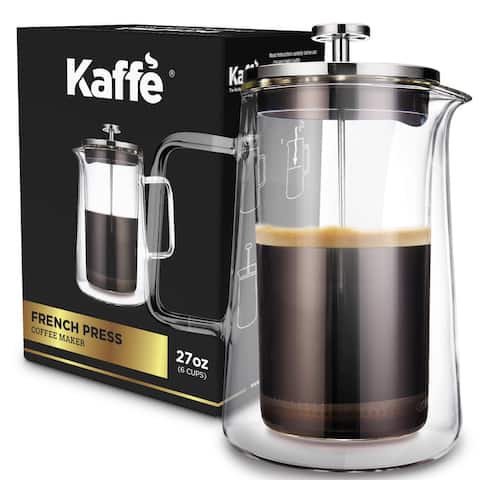 KF1010 French Press Coffee Maker by Kaffe. Double-Wall Borosilicate Glass (27 oz / 0.8 L) 6-cup
