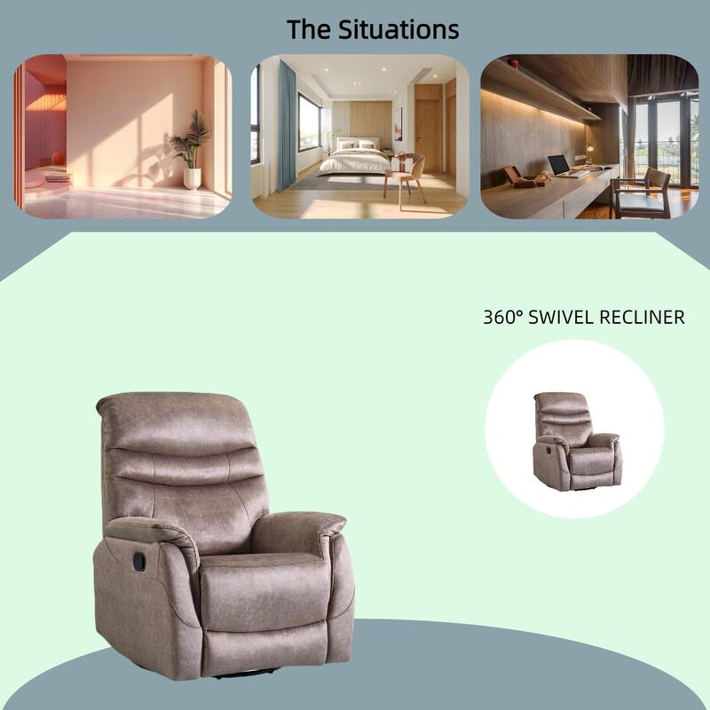 360 Degree Swivel, Adjustable Modern Reclining Chair, Classic and Traditional Recliner Sofa with Lumbar Support