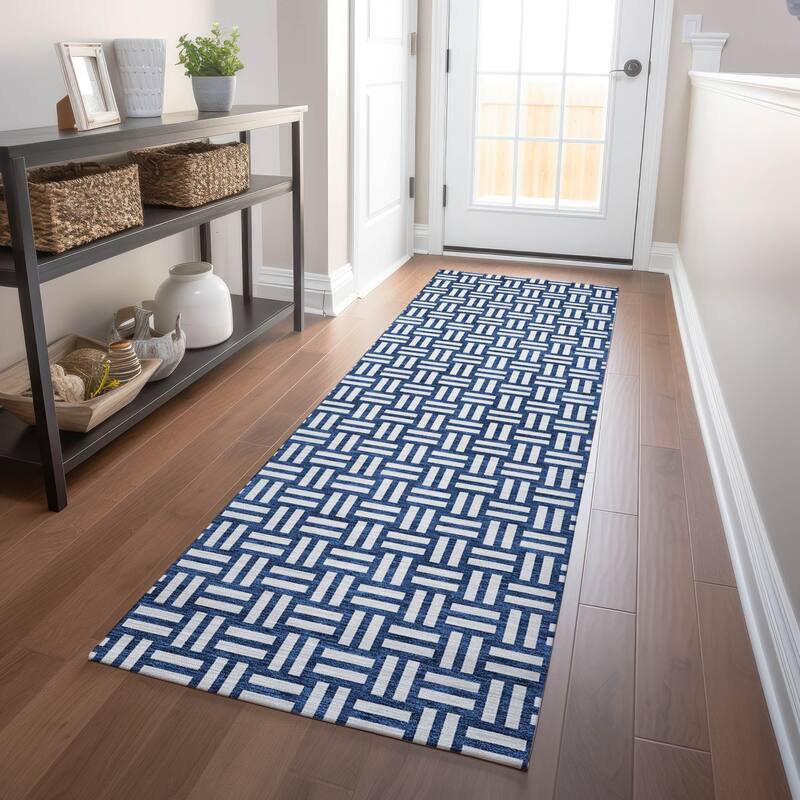 Machine Washable Indoor/ Outdoor Chantille Contempory Crosshatch Rug