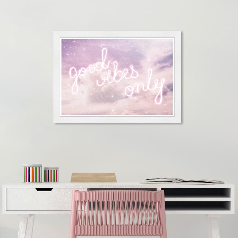 Wynwood Studio Prints Typography and Quotes Good Vibes Only Sparkle Purple and Neon White Glam Wall Art Canvas Print - White