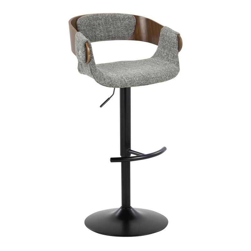 Carson Carrington Gavle Adjustable Bar Stool with Rounded T Footrest (Set of 2) - Grey Fabric/Walnut/Black Metal