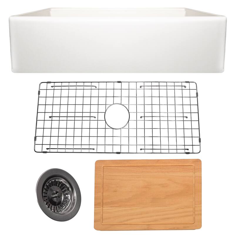 Highpoint Collection 36-inch Workstation Fireclay Apron Sink with Accessories - 36" x 19" x 10"
