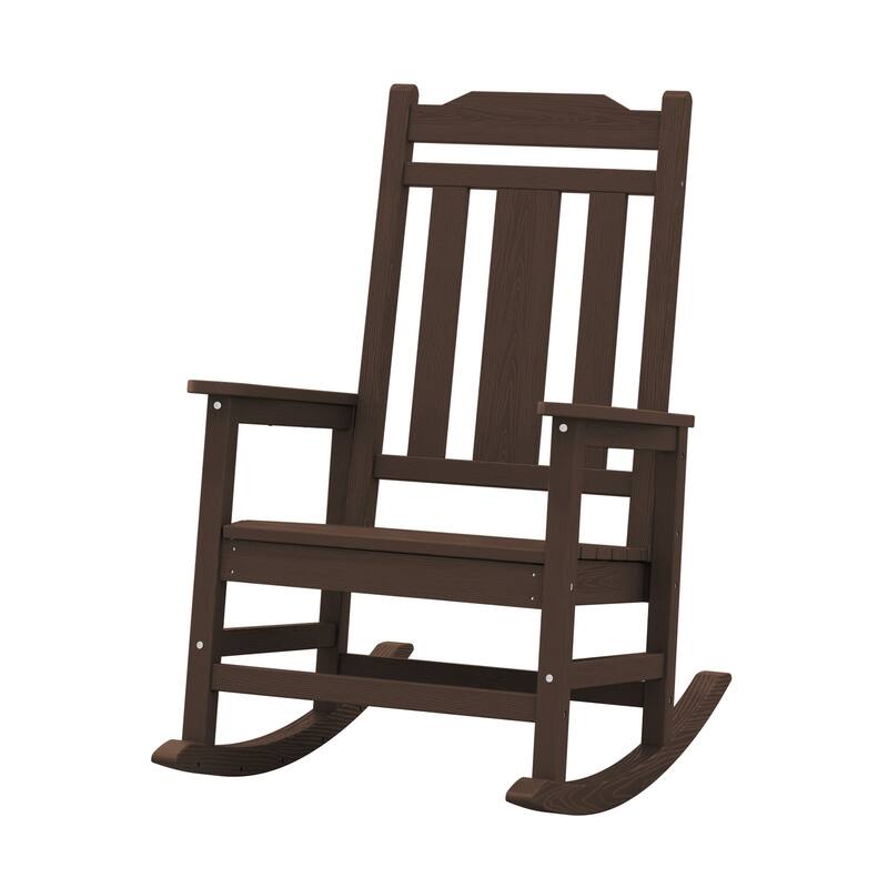 Outdoor Patio HDPE Rocking Chiar, Extra Wide Seat & Backrest - Coffee