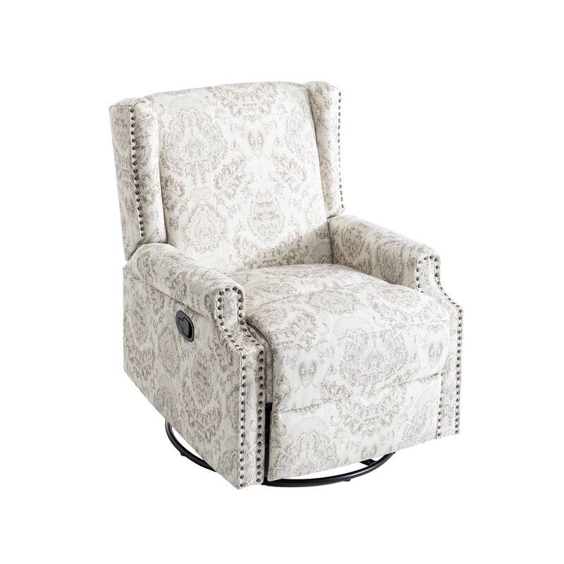 Patterned Linen Swivel Manual Push-Back Recliner Chair