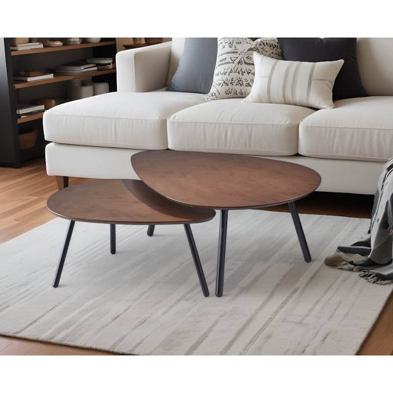 HomeRoots Set of Two Brown And Black Wood And Metal Oval Nested Tables - 30.71