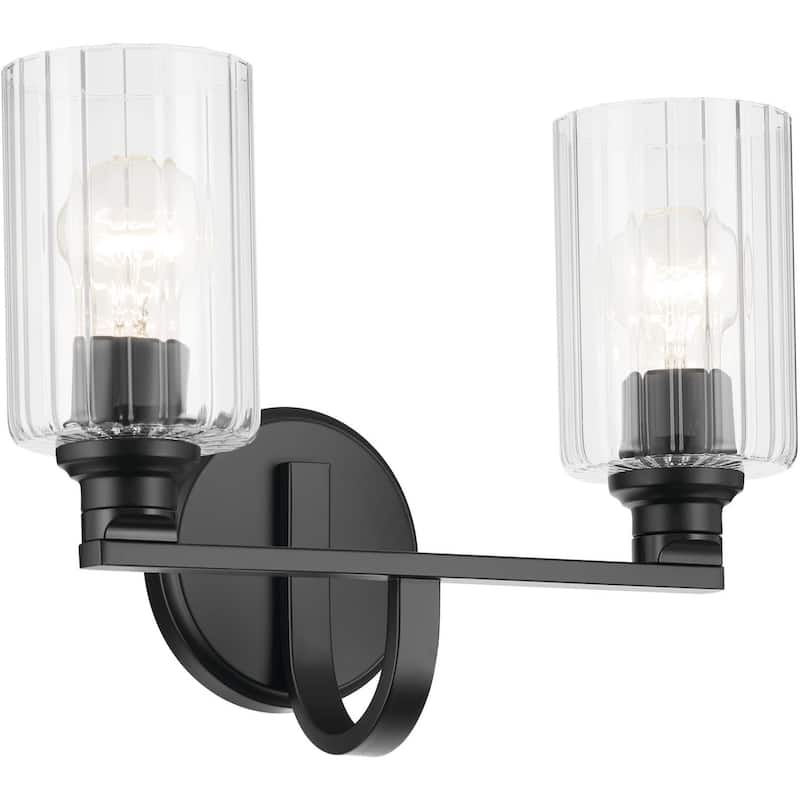 Kichler 55225FLU Gioe 2 Light 14" Wide Vanity Light with Clear Fluted - Black